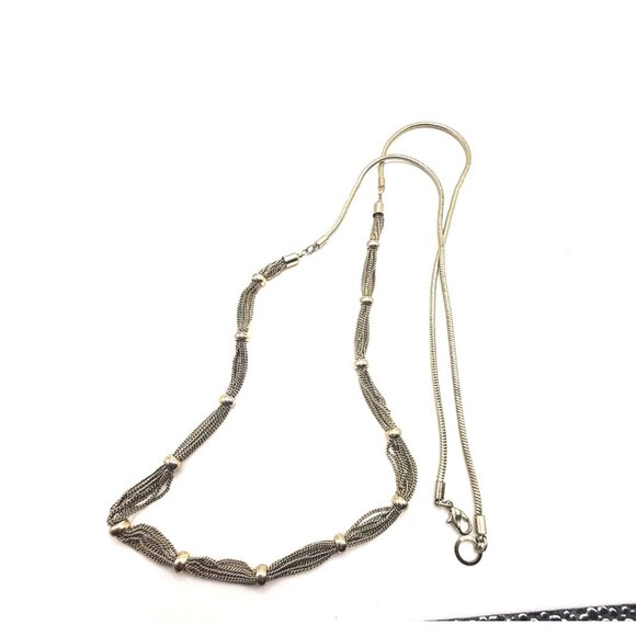 Silver Tone Mesh Chain Necklace 34 Inch - Picture 1 of 4